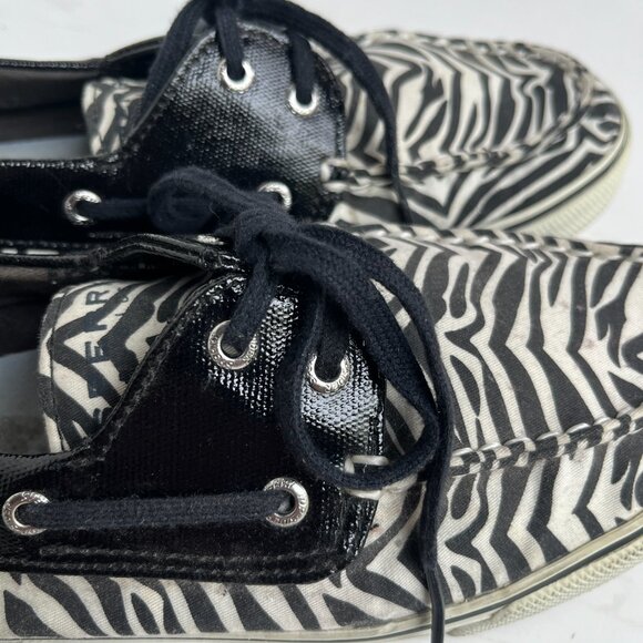Sperry Top Sider Womens Black White Zebra Print Boat Shoes, Size 9.5 - Picture 10 of 11